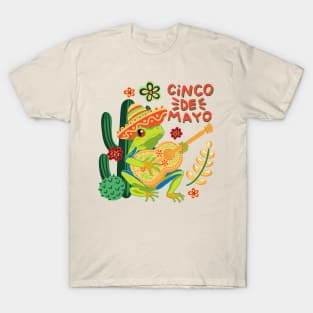 Cinco de mayo, frog playing on guitar between cactus T-Shirt